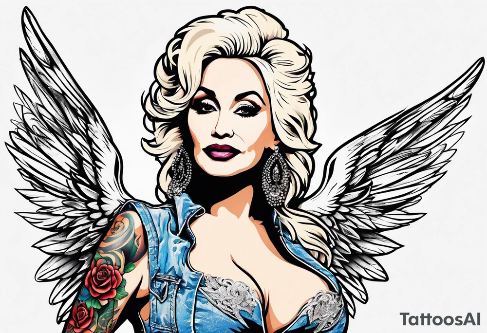 Dolly Parton with angel wings tattoo idea