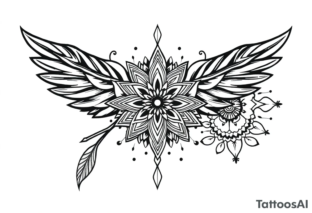 spiritual bold line feather indian mandala shaman tattoo idea