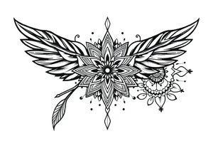 spiritual bold line feather indian mandala shaman tattoo idea