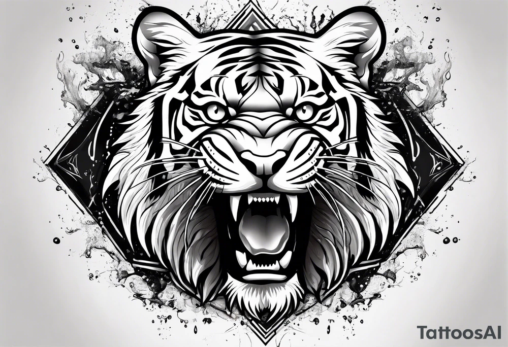 full tiger body splashing paw into water tattoo idea