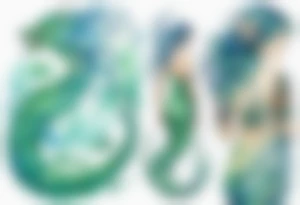 a blue-green Naiad next to a sea serpent tattoo idea