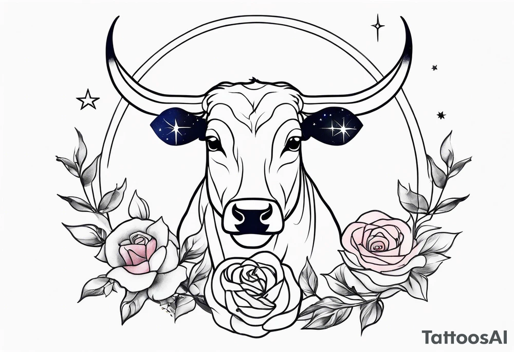 Taurus constellation with stars and roses fine lines tattoo idea