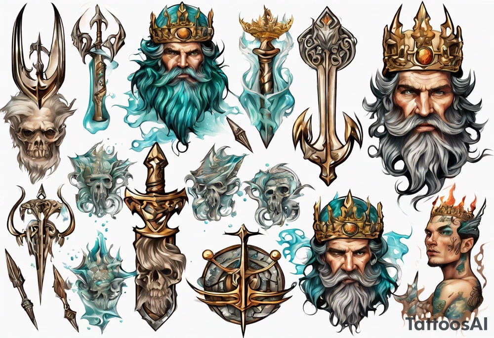Atlantis king with trident tattoo idea