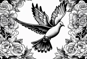 religious leg sleeve with nature, doves, clouds tattoo idea