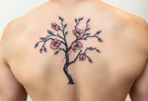 Peach tree with names scripted as branches tattoo idea