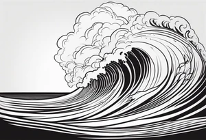 Waves and a sandy beach in black and White, INSIDE a shape of an upright bodyboard tattoo idea