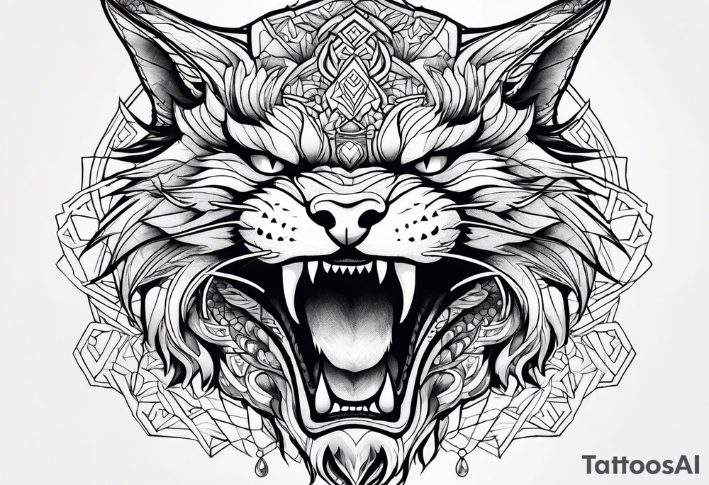 Powerful Himalayan smoosh face cat that looks like a dragon roaring tattoo idea