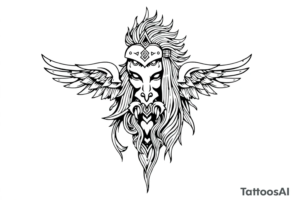 long shaman  style mytical bold line with ancient rhyme tattoo idea