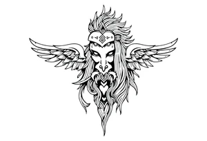 long shaman  style mytical bold line with ancient rhyme tattoo idea
