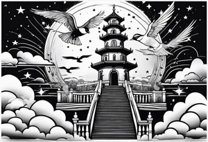 stars, clouds, birds,stairway tattoo idea