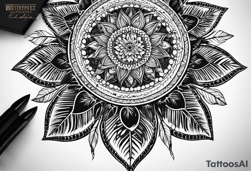 Feather mandala with tiny birds tattoo idea