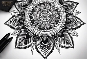 Feather mandala with tiny birds tattoo idea