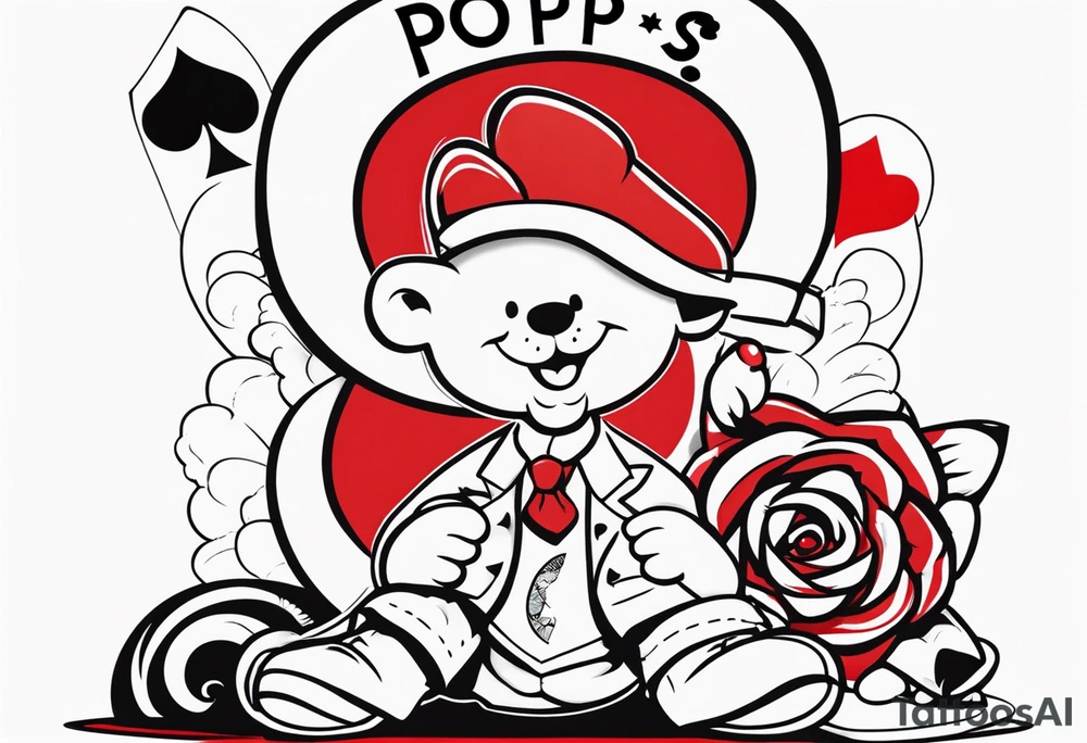 Simple memorial tattoo with the date August 13,2024 involving poker, and the name”pops” tattoo idea