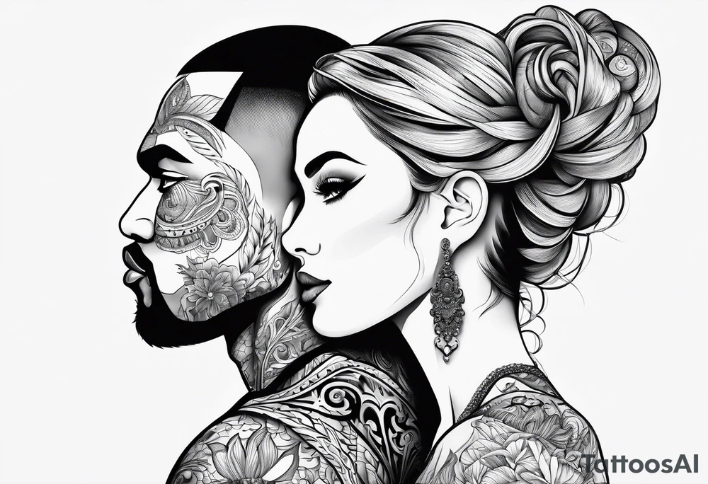 man and woman looking at each other with love tattoo idea