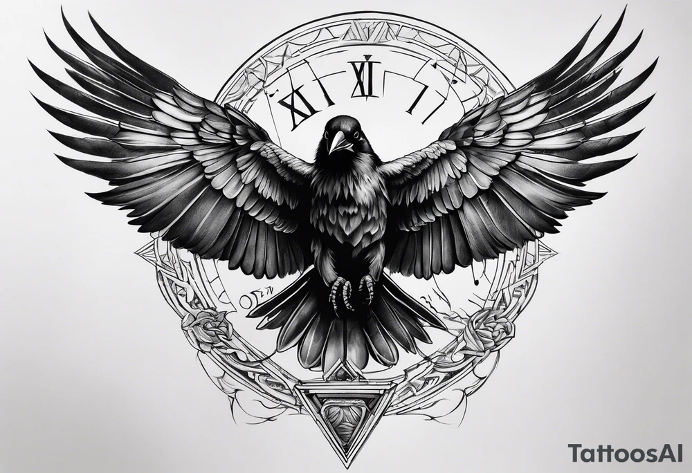 I want a tattoo that goes from the shoulder to the elbow including a scorpion, the metraton cube, the crow and the Roman numeral 19. tattoo idea