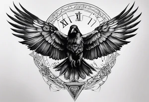 I want a tattoo that goes from the shoulder to the elbow including a scorpion, the metraton cube, the crow and the Roman numeral 19. tattoo idea