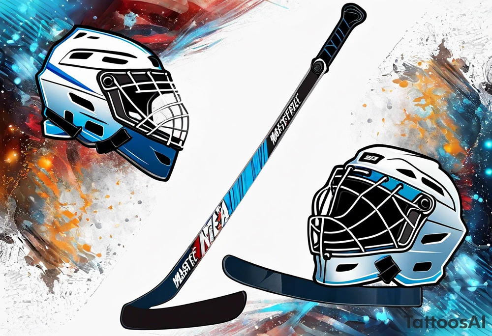 crossed ice hockey sticks with sports equipment tattoo idea