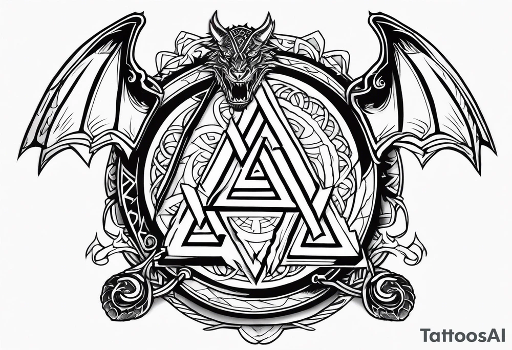 Valhalla sword shield dragon axe Valknut tattoo idea