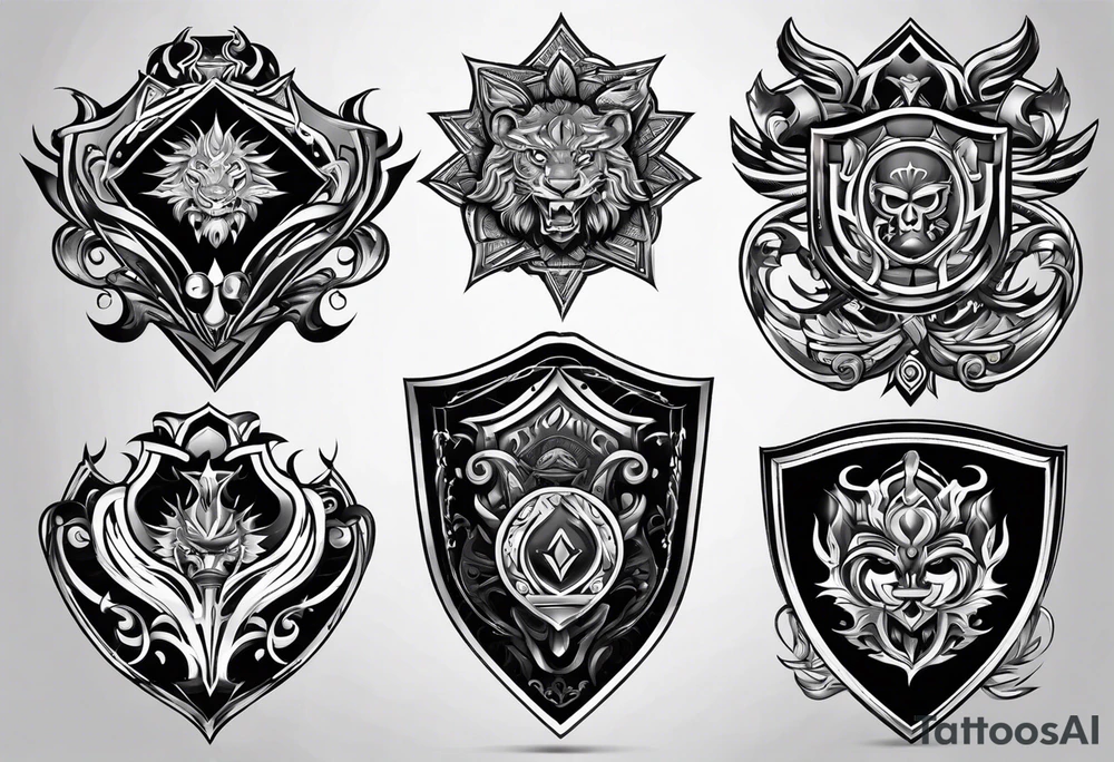 shield shadowy figures inside tattoo idea