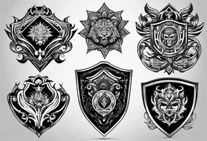 shield shadowy figures inside tattoo idea