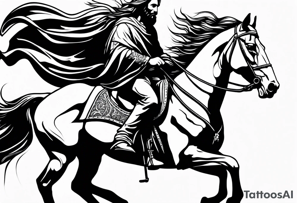 Jesus riding horse with king of kings tattoo on leg tattoo idea