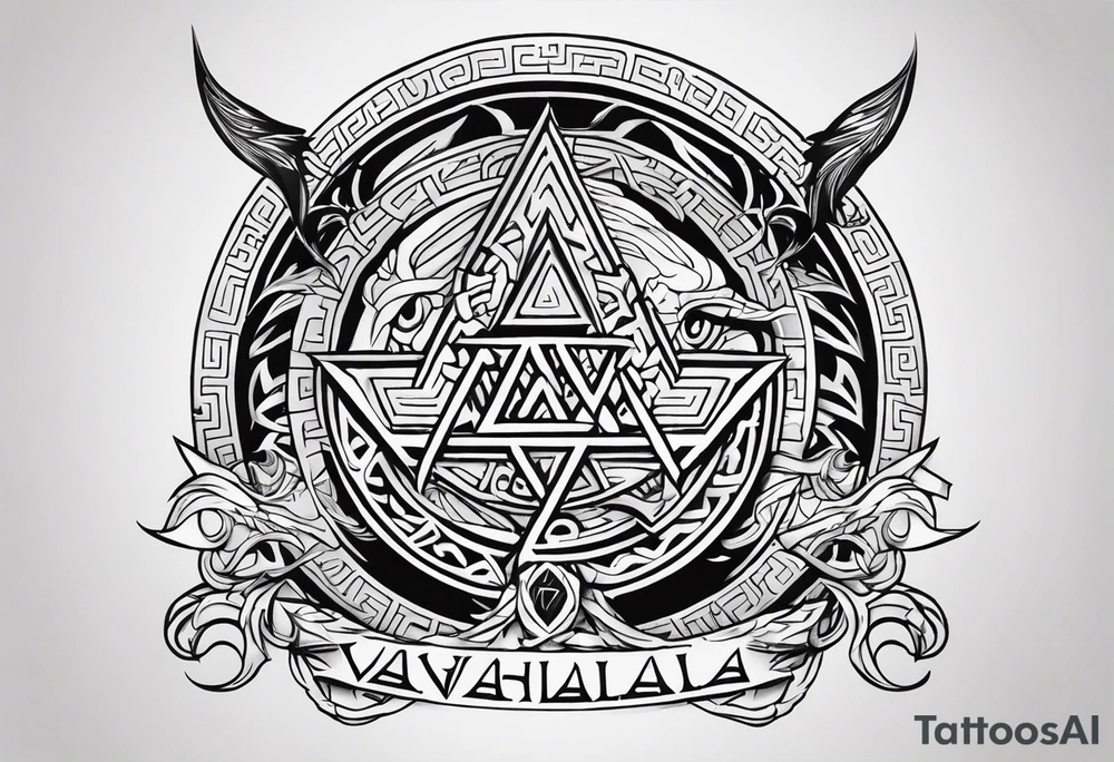 Valhalla sword shield dragon axe Valknut tattoo idea