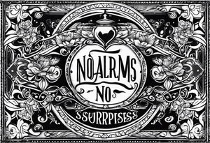 "no alarms and no surprises" in a handwritten font tattoo idea