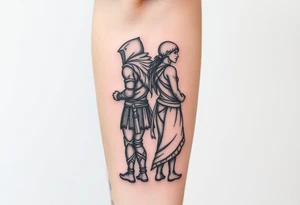 Warrior and Peace standing back to back tattoo idea