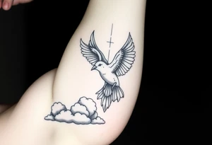 Dove and a blue jay, clouds, shining light to or from heaven tattoo idea