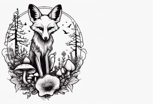 Dear fox skeleton with mushrooms growing out of it tattoo idea