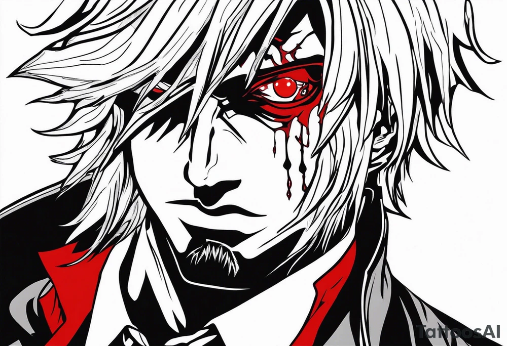 Bloody tears flow from Alucard's eyes in Hellsing tattoo model tattoo idea