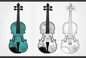 minimalist violin with some jewel tone accent colors, mostly black and white tattoo idea