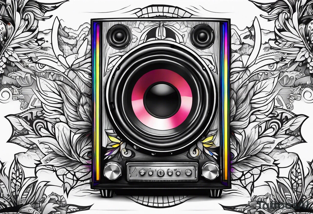 Trippy subwoofer tattoo idea