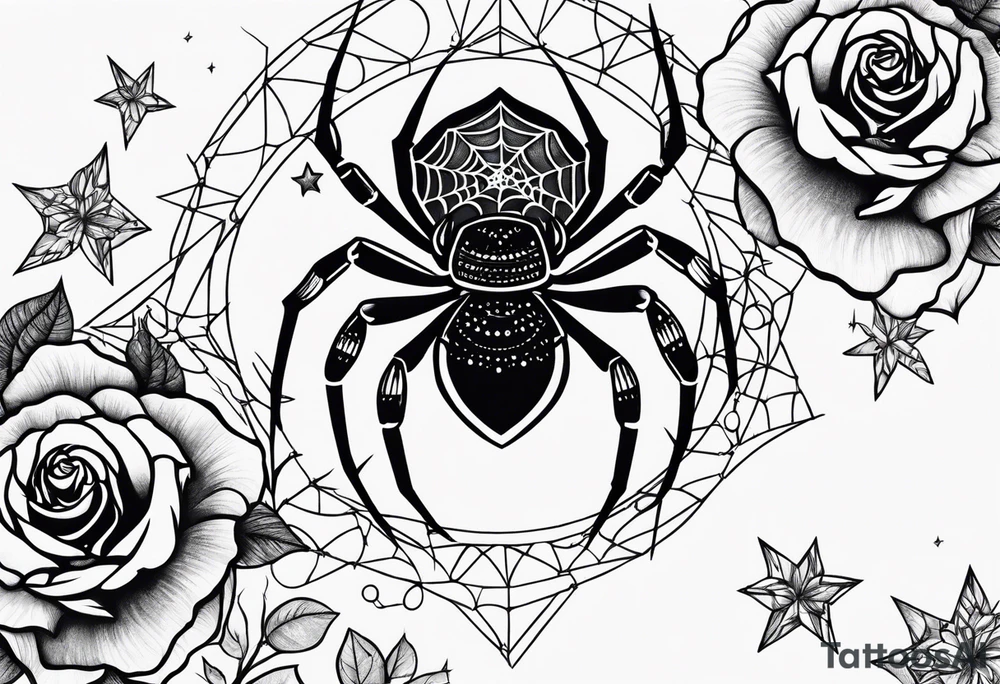 Spider bubbles roses stars tattoo idea