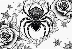 Spider bubbles roses stars tattoo idea