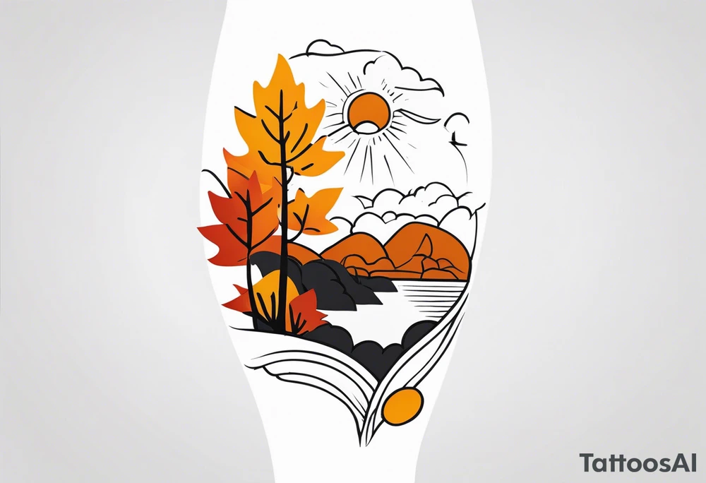 knee tattoo in fall color masculine design with no faces tattoo idea