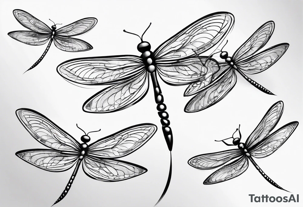 4 simple dragonflies flying together tattoo idea