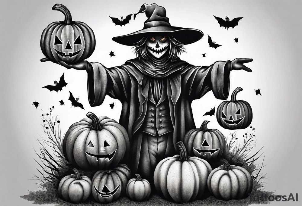 Scarecrow with pumpkins tattoo idea