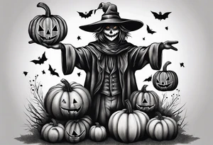Scarecrow with pumpkins tattoo idea