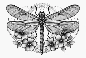 Dragon fly with clovers behind it tattoo idea