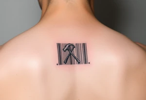 "Microrealism tattoo: barcode made of tiny hammers and sickles. Looks normal from afar, reveals details up close. 1cm height, forearm length." tattoo idea