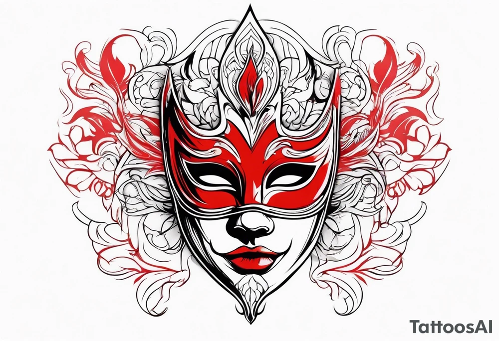 Male masquerade mask with red smoke tattoo idea