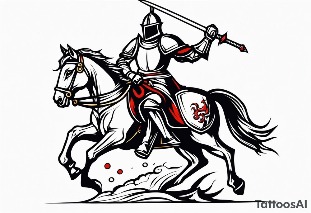 Templer knight on horse with sword an shield tattoo idea