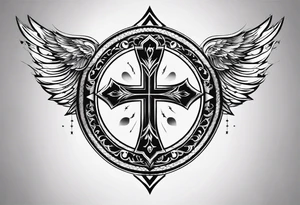 The Christian Chiro symbol in negative space surrounded by a heavenly ambiance. tattoo idea