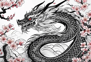 Japanese dragon, cherry blossoms, full sleeve tattoo idea