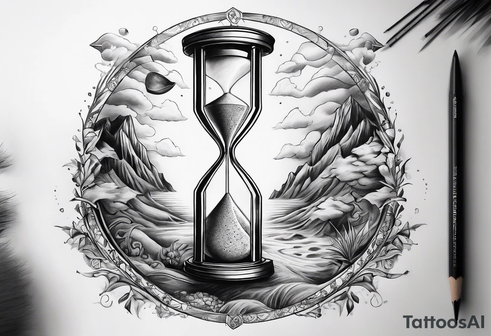 hourglass, 2 worlds, people falling instead of sand tattoo idea