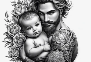 Father and baby son half sleeve tattoo idea