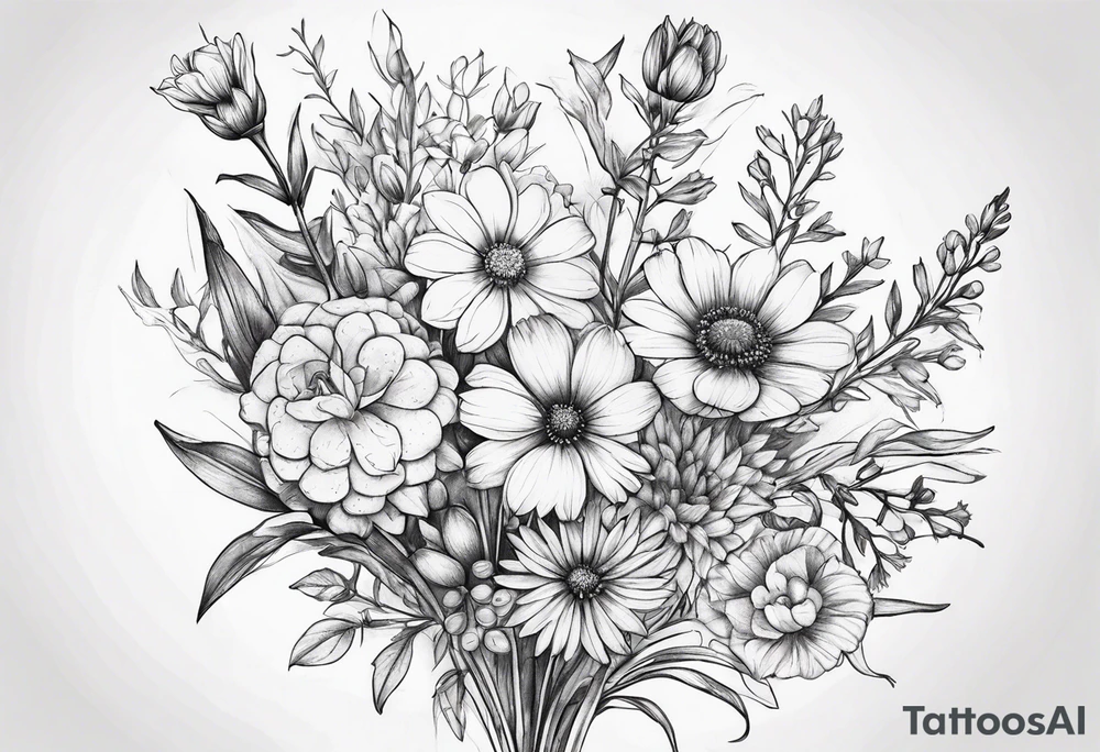 small long stem wildflower bouquet tattoo idea