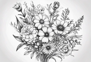 small long stem wildflower bouquet tattoo idea