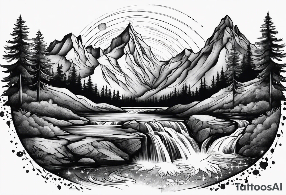 mountains, nature, stars, cross, waterfall, water tattoo idea mountains, nature, stars, cross, waterfall, water tattoo idea